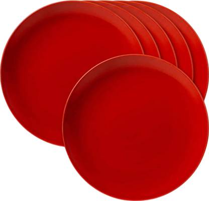 x pods Dinner Plates Set of 6 Unbreakable Plates Roti, Rice, Dal, (RED, 11 inches) Dinner Plate