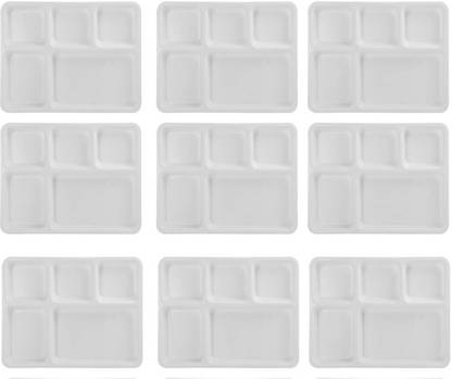 Kanha Stack Thali 5 in 1 for Hospitals and Lunch Platters, , White , Size 34cmx27cm Sectioned Plate