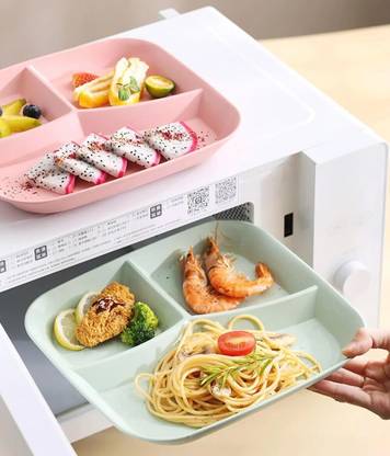 openZest Wheat Straw Unbreakable 3-Section Reusable Portion Diet Plates 25cm (2Pcs) Sectioned Plate