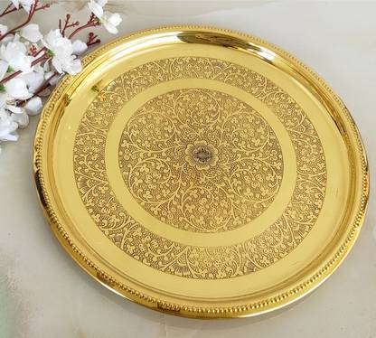 IndianArtVilla Brass Plate 13 Inch Diameter Dinner Plate