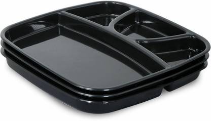 Wonder Plastic Prime Partition Plate Microwave Safe, Unbreakable , Big Size, 3 Pcs ,Black Color Sectioned Plate