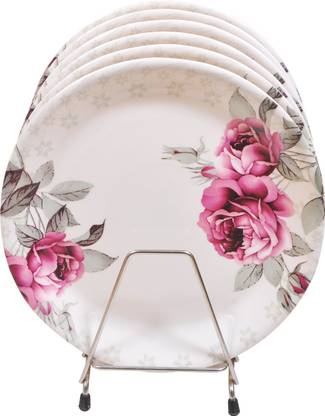 DRIZLING Unbreakable Square Melamine Floral Printed Dinner Plates for Kitchen Use (Multicolour) Sizzler Tray