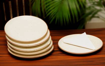 FREAKWAY Handmade & Handcrafted Ceramic Stoneware Cream White Plate(10 inch Diameter) Set of 6 Dinner Plate
