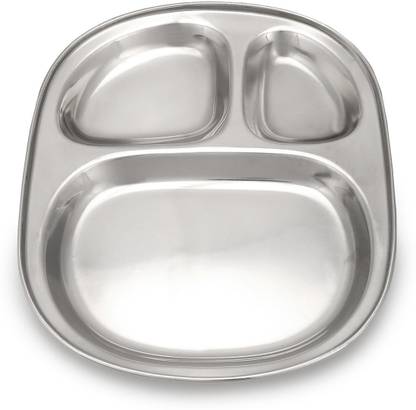 Dynore Stainless Steel 3 IN 1 Three Compartment Nasta/Dinner Plate/Snacks Plate Sectioned Plate