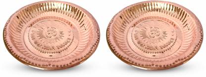 TORPPEZA copper Golden Om plate For pooja (Size - 6.5in) Dinner Plate