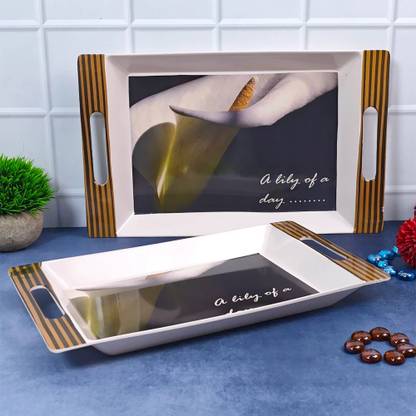 U.P.C. Melamine Serving Tray, Set of 2 Flower Print Rectangular Stylish Tray (Medium and Large Size) Rosseate Series Tray Tray