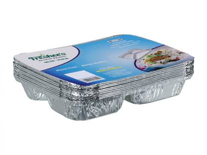 Freshee 3 Compartment Pack of 4 x 10 pieces Aluminiun Foil Container 40 Pieces| 61 Micron Thik| Premium Quality Food Serving Dishes Dinner Plate