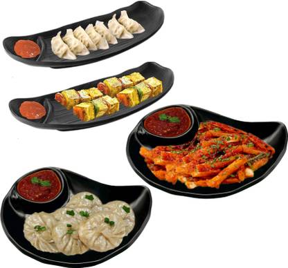 ZIDO (Pack of 4) Multipurpose Chip N Dip Serving Platter for All Type of Snacks Chip & Dip Tray
