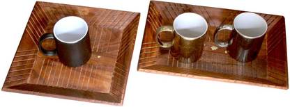 ANR STORE Beautiful Handmade Square & Rectangle Shape Design Wood Tray Set of 2 Tray