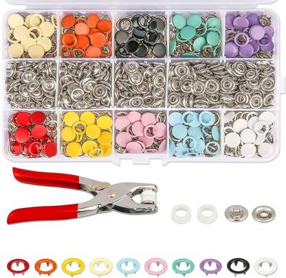 REMICH 200 pc Multicolor Button Thickened Snap Fasteners Kit Metal Punch Plier
