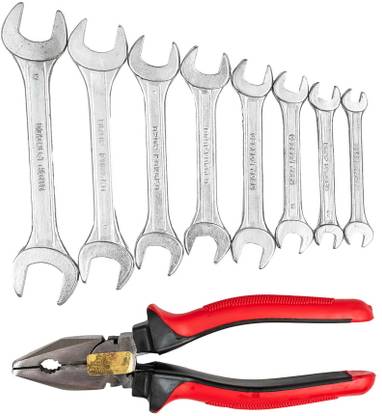 Globus 749 Combination Plier(8''/200MM) & Double Open Spanner ( 6-7 X 20-22/Set of 8 ) Lineman Plier