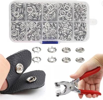 crownsmill Fastener Pliers Press Tool Kit with 200 Sets 3/8 Inch Eyelets Slip Joint Plier