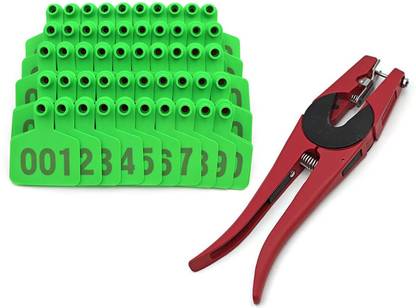 Cj farms and agritech Animal Ear Tag Applicator & 100 Numbered Tags, Random Color Slip Joint Plier