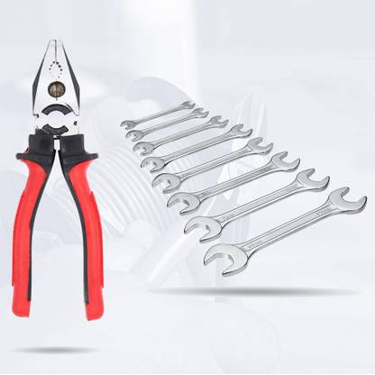 Hillgrove HGCM152M1 8"inch Combination Pilash Plier with 8Pcs Double Open Ended Wrench Set Lineman Plier