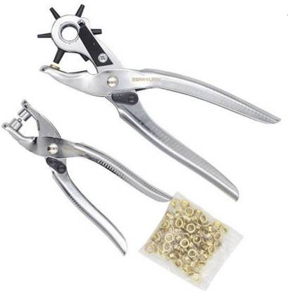 Dedso 2pc Combo Multi-function Revolving Belt Hole Punching & Grommet Setting Kit Punch Plier