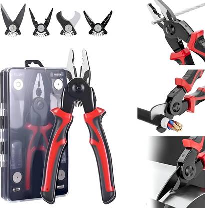 rich mart 5-In-1 Multi Use Wire Stripper Stainless Steel Body With 5 Interchangeable Heads Lineman Plier