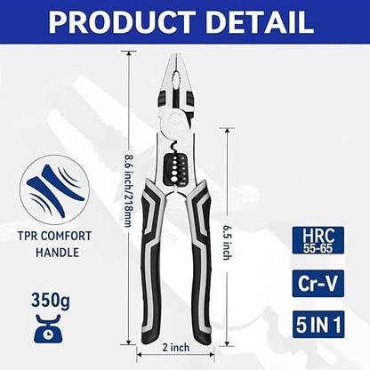 Taxila 5-in-1 Combination Wire-Plier Wire Cutter with Gripping Lineman Plier