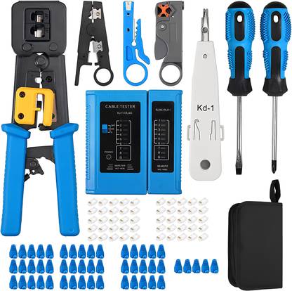 ELECTRO WOLF Crimp Tool Kit CAT5 CAT5E CAT6 RJ45 Crimping Tool, Network Cable Tester & Tools Punch Plier