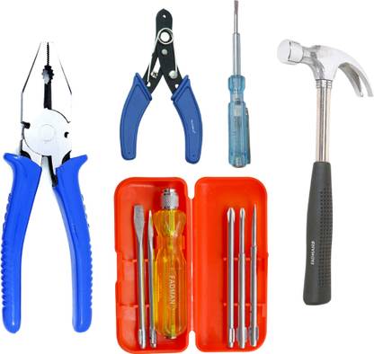 FADMAN 5 Pcs Combo Kit | Wire Cutter | Tester | Claw Hammer | Screwdriver Box-R | Lineman Plier