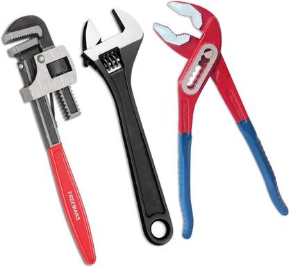 FREEMANS Combo of 10-Inch Adjustable Wrench, 10-Inch Pump Plier, 10-Inch Pipe Wrench Needle Nose Plier