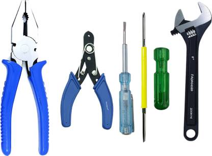 FADMAN Pack of 4 Plier Combo Kit | Wire Cutter | Tester | Screwdriver | Wrench | Lineman Plier