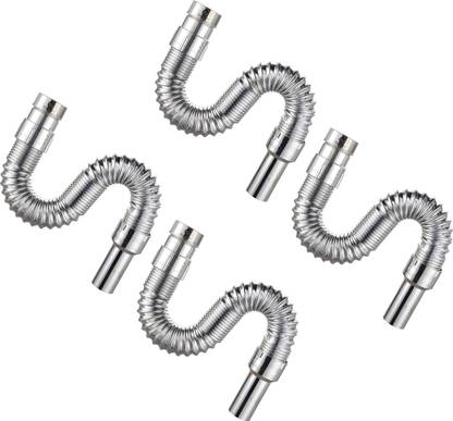 CUROVIT PVC Chrome Plated 1-1/4" Set of 4 Flexible Drain Waste Pipe for Kitchen Sink 32 mm Plumbing Pipe