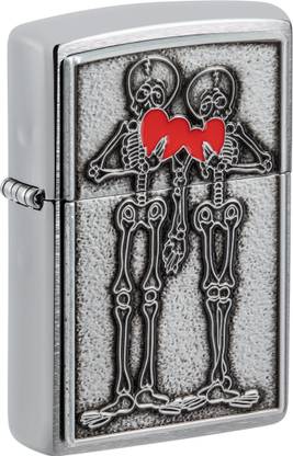 ZIPPO Couple Love Emblem Brushed Chrome Windproof Lighter Pocket Lighter