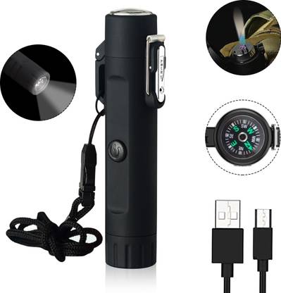 ELEPHANTBOAT Beam Torch Lighter for Camping Hiking Adventure Survival Tactical Gear 3 in1 Electric Lighter with Flashlight and Compass, Windproof and Waterproof Pocket Lighter