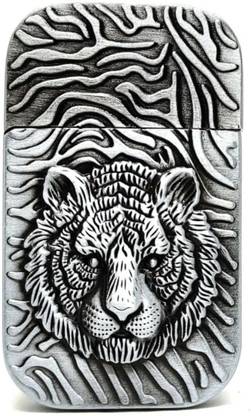 Shyam Sarowar Silver Tiger Design Fancy Metal Cigarette Heater Red Flame Lighter Refillable. Silver Tiger Design Fancy Metal Cigarette Heater Red Flame Lighter Refillable. Pocket Lighter