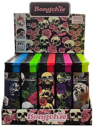 Bongchie XHD9028-L (50pcs) Windproof Turbo Flame Skull Print Cigarette Lighter Refillable Reusable Pocket Lighter