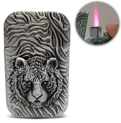 Ala Flame Metal Premium Essential Refillable Silver Tiger Shape Designer Lighter - Slim Design - Windproof Lighter Pocket Lighter
