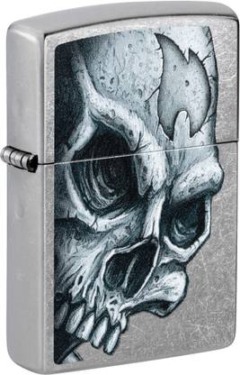 ZIPPO Skull and Flame Design Street Chrome Windproof Lighter Pocket Lighter