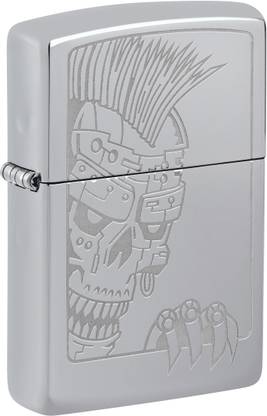 ZIPPO Mohawk Skull Design High Polish Chrome Windproof Lighter Pocket Lighter