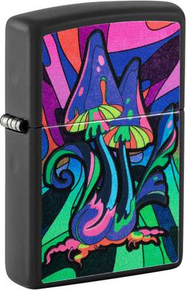 ZIPPO Black Light Trippy Mushroom Black Matte Windproof Lighter Pocket Lighter