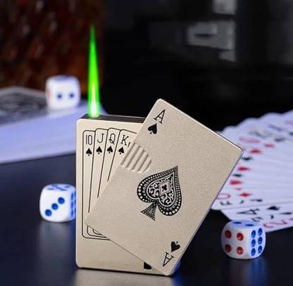VIOVI Poker Card Ekka Rose Gold Green Flame with LED Light Windproof Metal Body Gas Refillable Slide Ignition Cigarette Lighter Pocket Lighter