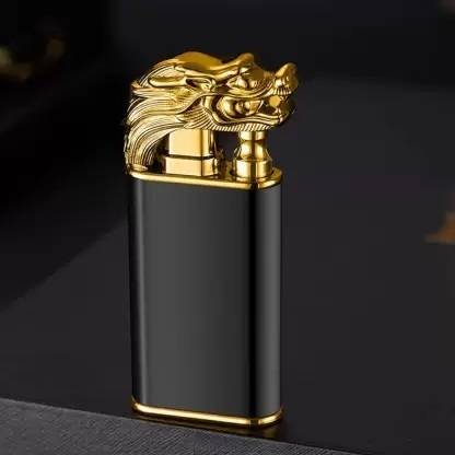 GENZ Black Double Flame Metal Body Lighter Unique Design Dual Flame Dragon Lighter Windproof & Refillable Pocket Lighter
