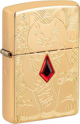 ZIPPO Lucky Cat Design Armor High Polish Brass Pocket Lighter Pocket Lighter