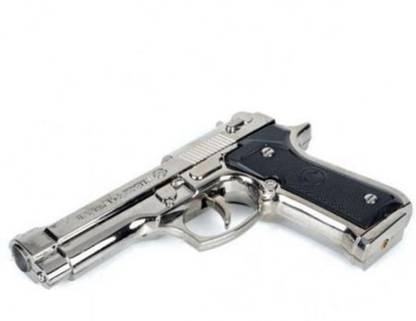 Point Zero FIRST QUALITY 9MM BIG SIZE Mouser Gun Shaped Refillable Cigratte Lighter With Stand ™ Z83 Silver Premium Heavy Metal Gun Lighter with free Gas refill Pocket Lighter
