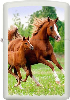 ZIPPO 214-089965 Mare and Foal Running Design White Matte Pocket Lighter Pocket Lighter