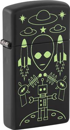 ZIPPO Alien Invasion Design Slim Black Matte Windproof Lighter Pocket Lighter