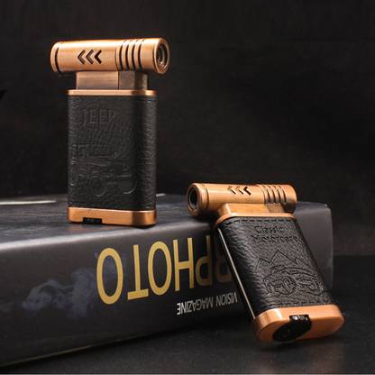 FlameClub Tongxin 55,56_Black Creative Veneer Windproof Direct Injection Blue Flame Gas Pocket Lighter
