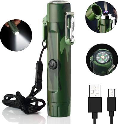 ELEPHANTBOAT Beam Torch Lighter for Camping Hiking Adventure Survival Tactical Gear 3 in1 Electric Lighter with Flashlight and Compass, Windproof and Waterproof Pocket Lighter