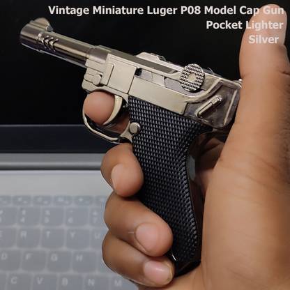 Crokroz New Metal+Plastic Body Luger P08 Gun Shape Jet Flame Pocket Lighter