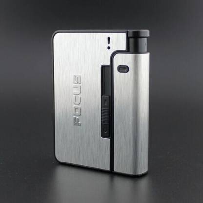 VIOVI Focus Pioneer Silver Cigarette Case with Portable Lighter I Ideal for 84mm long King Size Cigarette Pocket Lighter