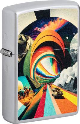 ZIPPO Trippy Travel Design Satin Chrome Windproof Lighter Pocket Lighter