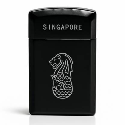 Point Zero Premium Signature Jet Flame Lighter – Black Refillable Butane Torch Stylish Windproof Jet Flame Lighter – singapore merlion Inspired Embossed Pocket Lighter