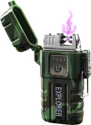 TRIQ Army Camo Arc Lighter: Rechargeable, Windproof Dual Plasma Flame for Outdoors Army Camouflage Electric Lighter Pocket Lighter