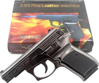 FITUP Z 83 LEATHER MACHINE LIGHTER GUN Heaviest Gun Style Metal Body Lighter with, Cover and Stand Pocket Lighter