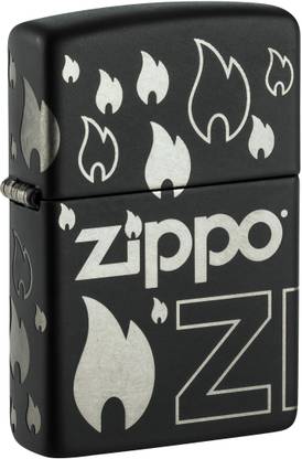 ZIPPO Design Black Matte with Chrome Windproof Lighter Pocket Lighter