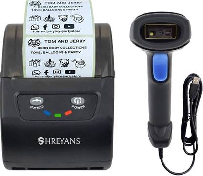 Shreyans Barcode Printer + 1D Barcode Scanner Combo Package